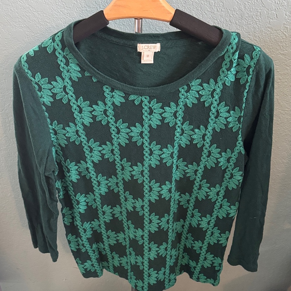 J. Crew Teal Leaf Pattern Blouse